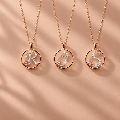 Circle Initial Pendant with Signature Pink Diamond