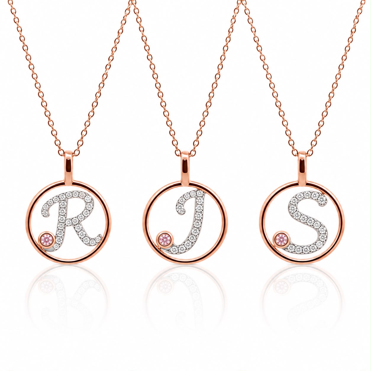 Circle Initial Pendant with Signature Pink Diamond