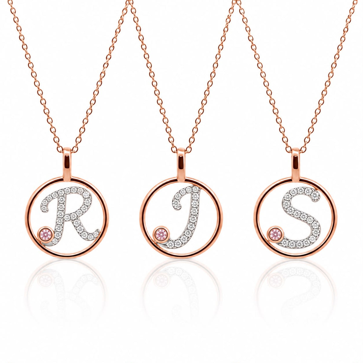 Circle Initial Pendant with Signature Pink Diamond