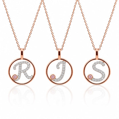 Circle Initial Pendant with Signature Pink Diamond