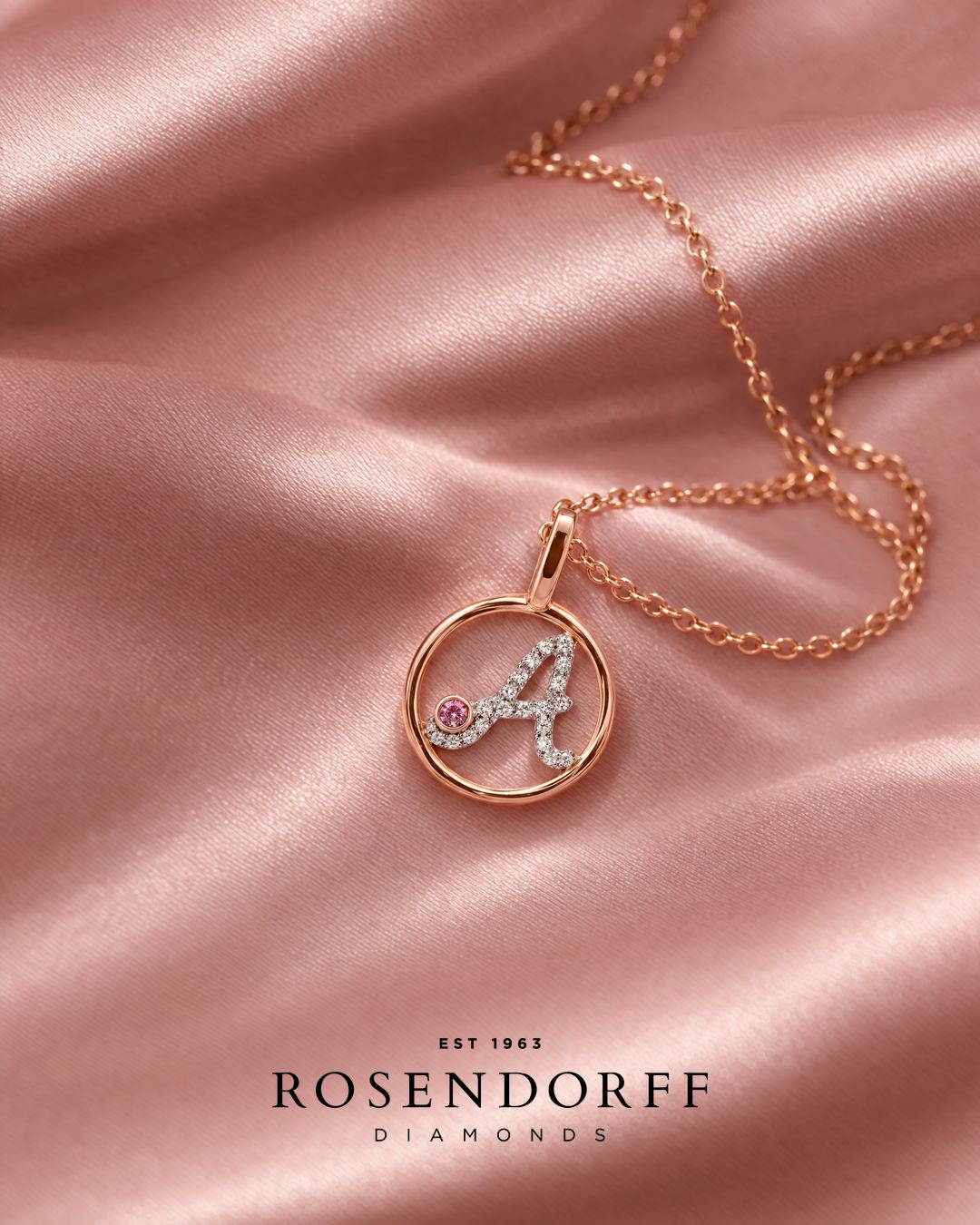 Circle Initial Pendant with Signature Pink Diamond