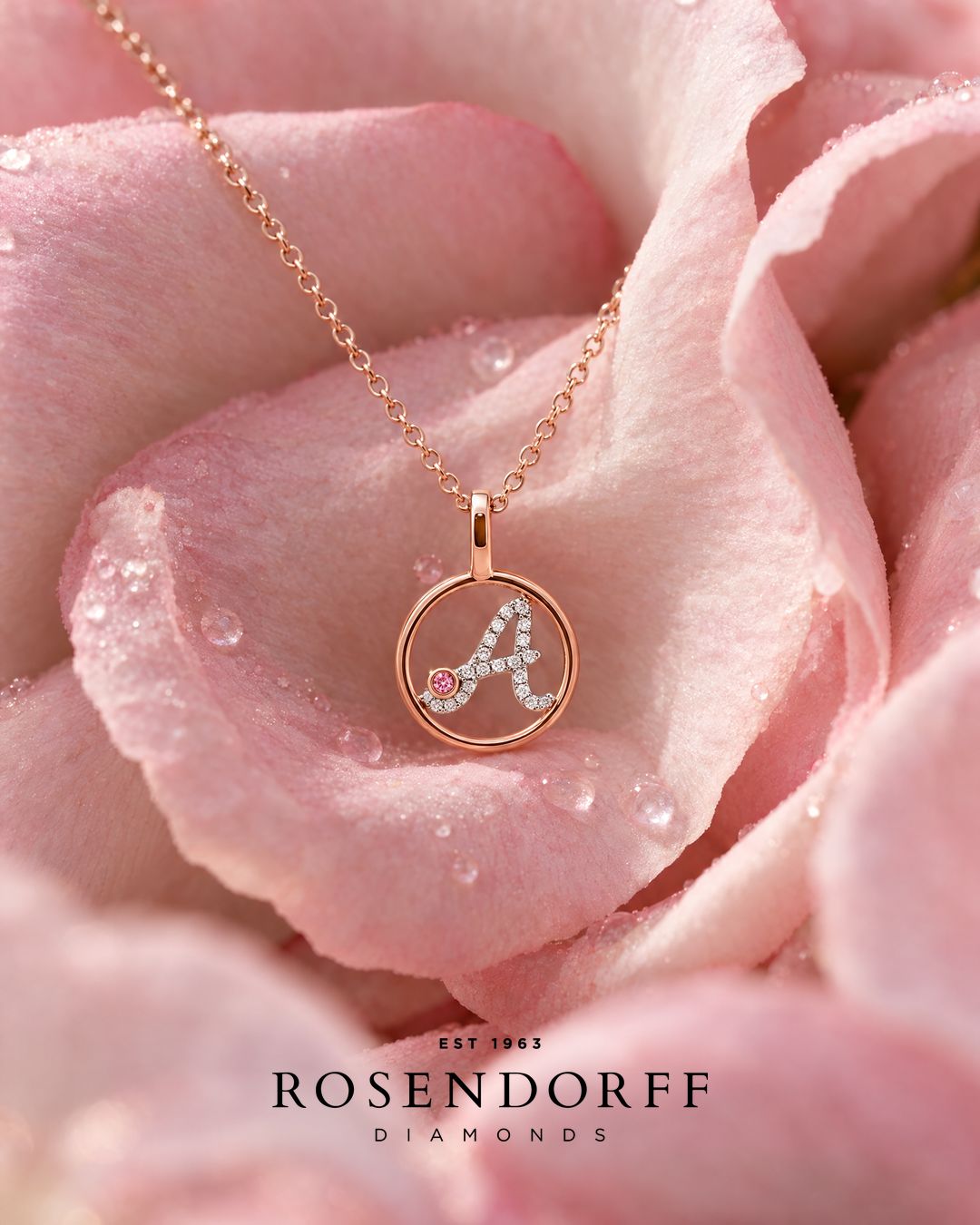 Circle Initial Pendant with Signature Pink Diamond