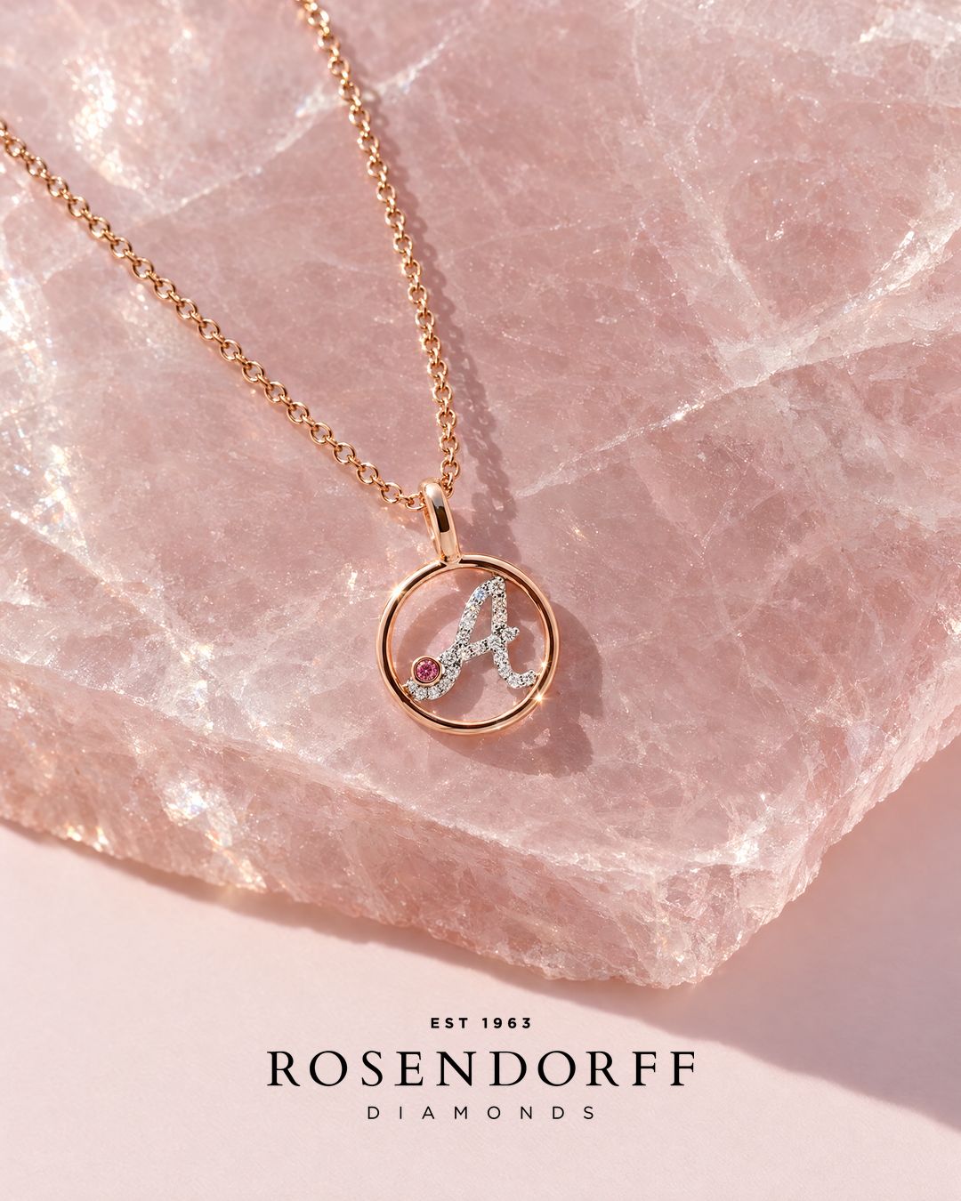 Circle Initial Pendant with Signature Pink Diamond