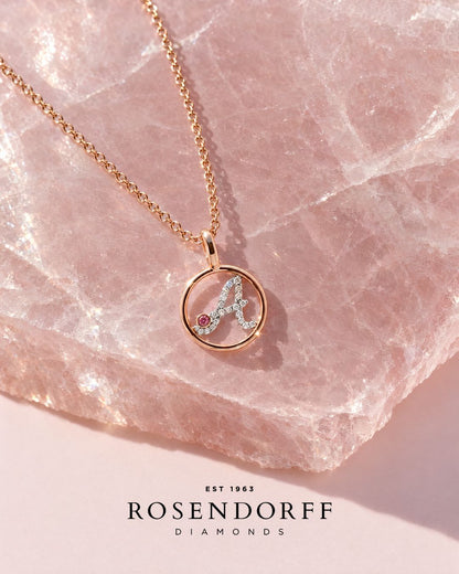 Circle Initial Pendant with Signature Pink Diamond