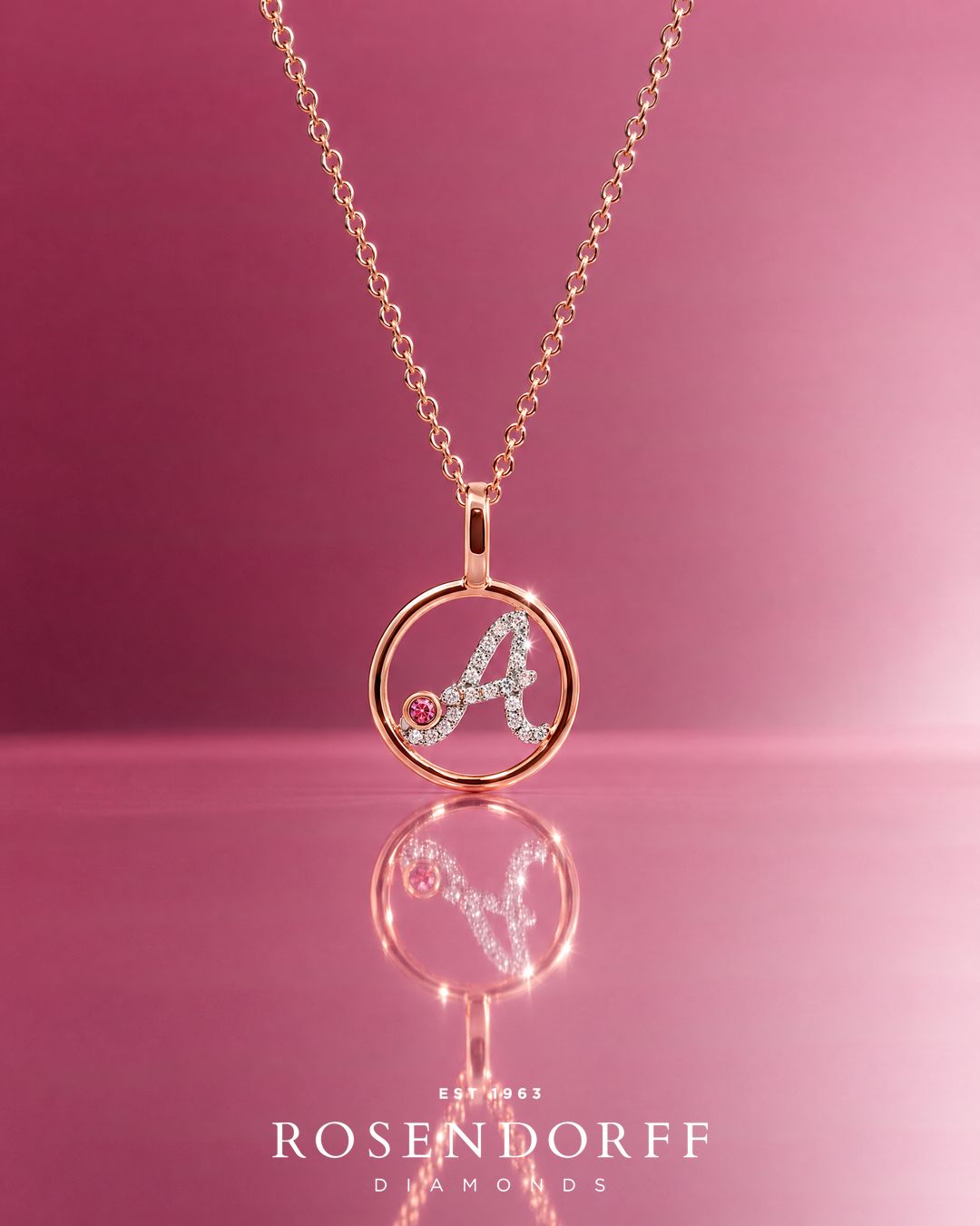 Circle Initial Pendant with Signature Pink Diamond