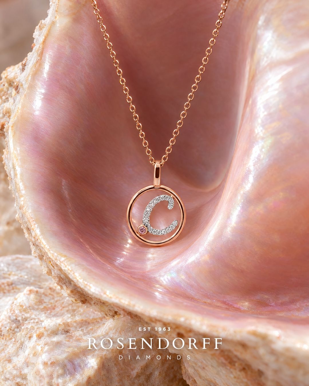 Circle Initial Pendant with Signature Pink Diamond