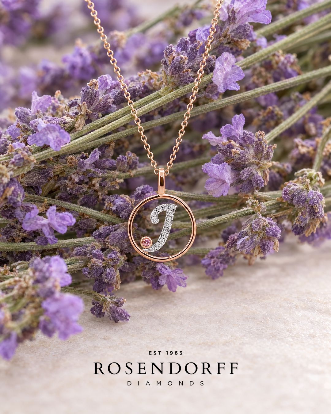 Circle Initial Pendant with Signature Pink Diamond