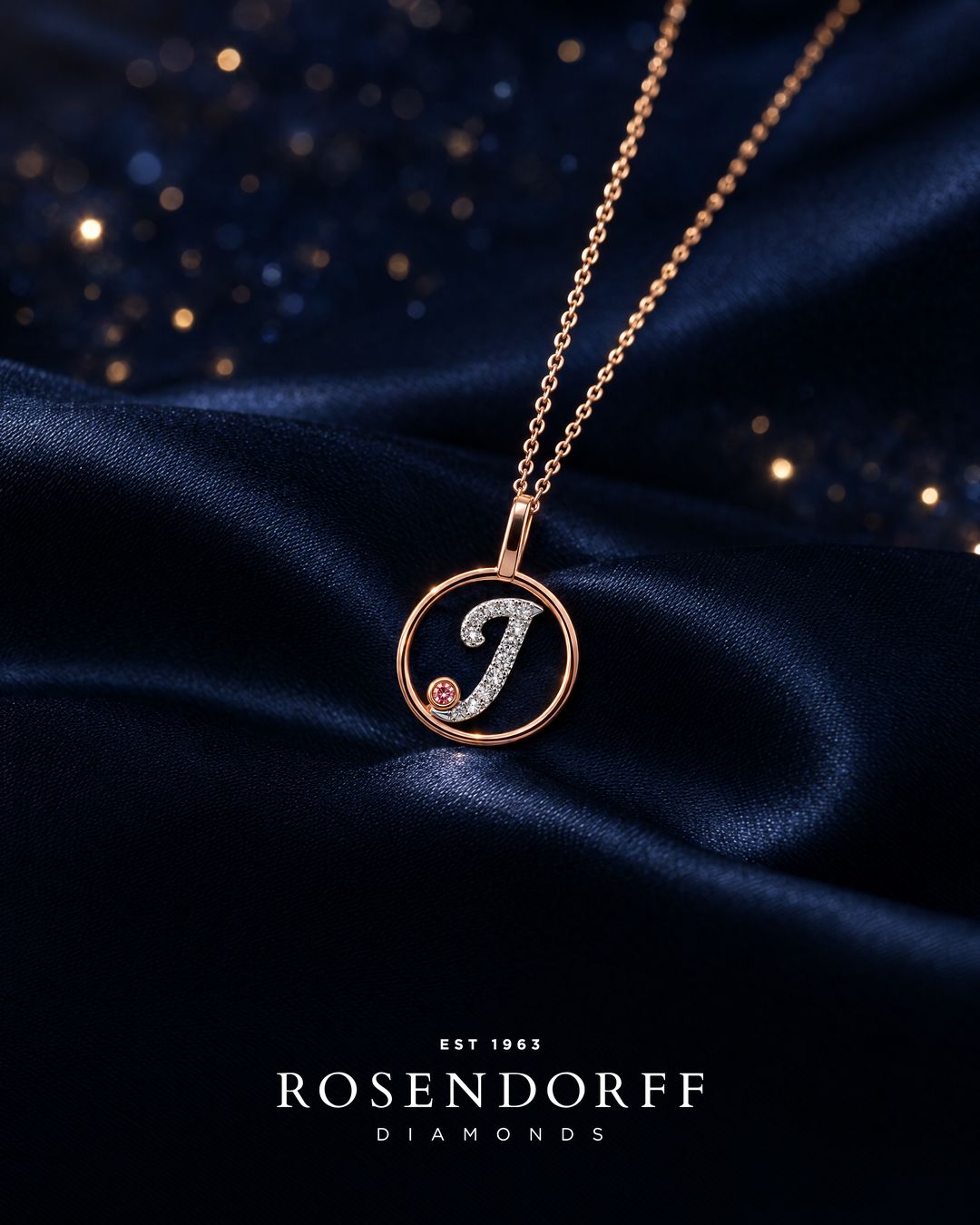 Circle Initial Pendant with Signature Pink Diamond