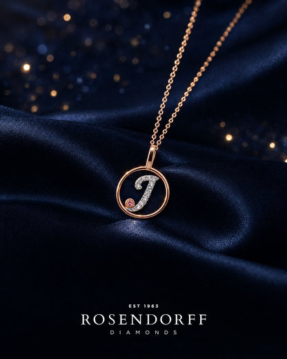 Circle Initial Pendant with Signature Pink Diamond