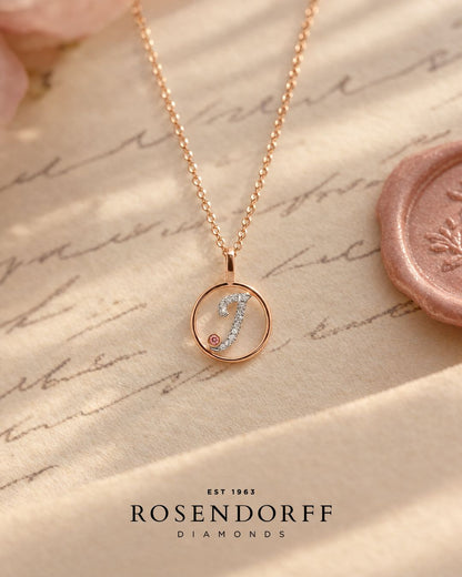Circle Initial Pendant with Signature Pink Diamond