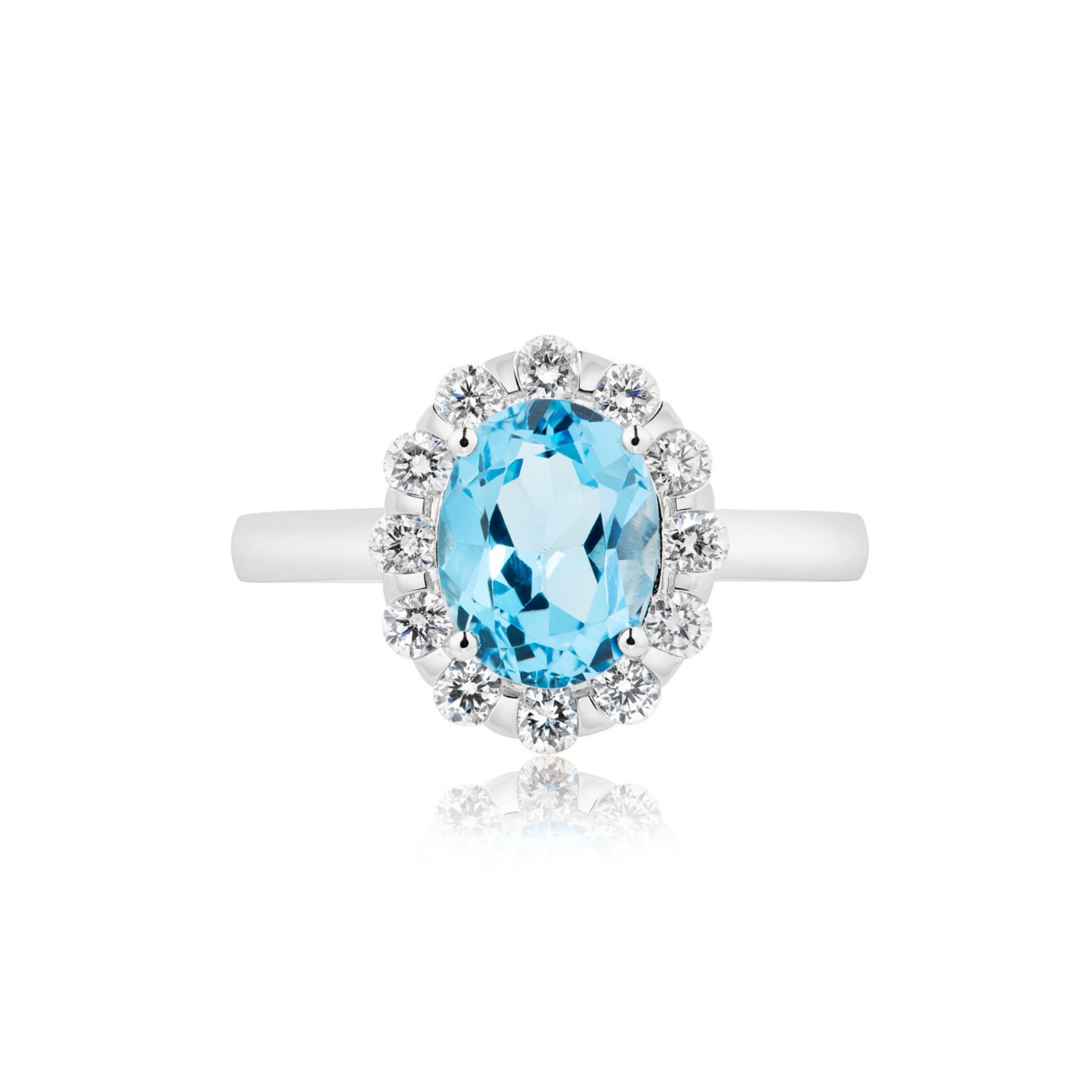 Oval Blue Topaz and Diamond Halo Ring