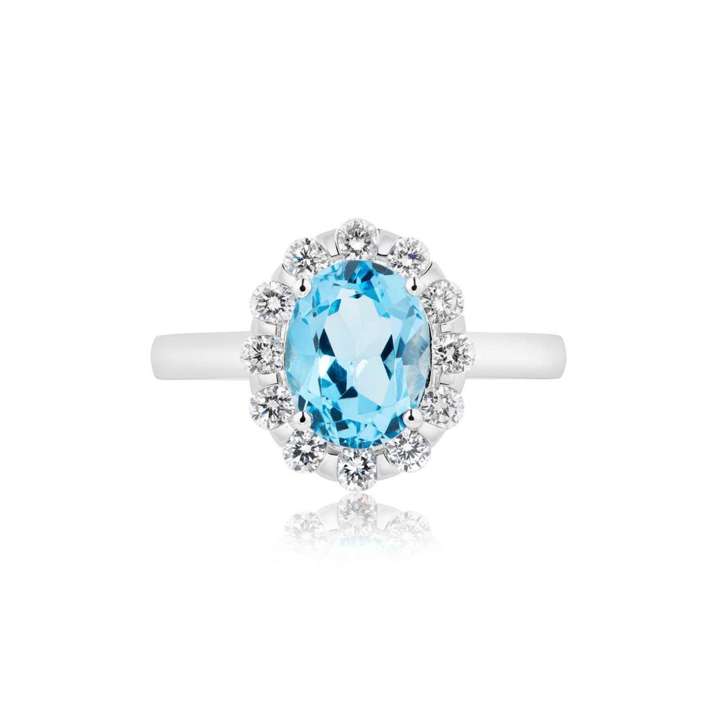 Oval Blue Topaz and Diamond Halo Ring