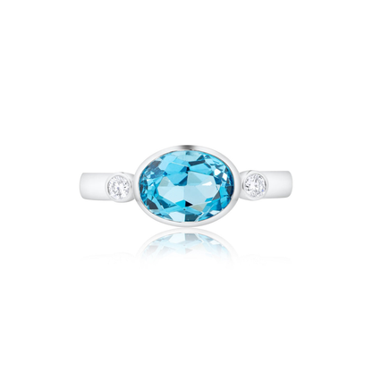 Blue Topaz and Diamond Trilogy Ring