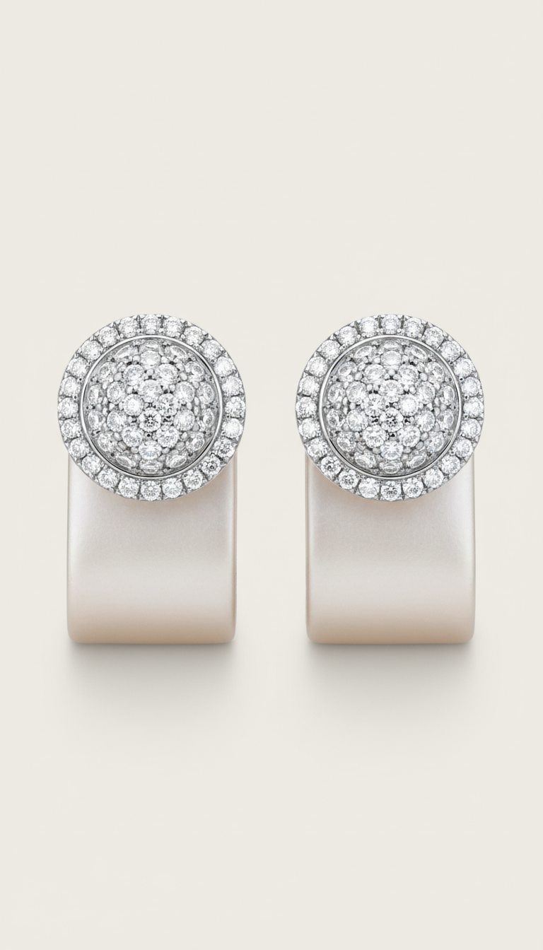 Pavé Diamond Stud Earrings in Ivory Enamel