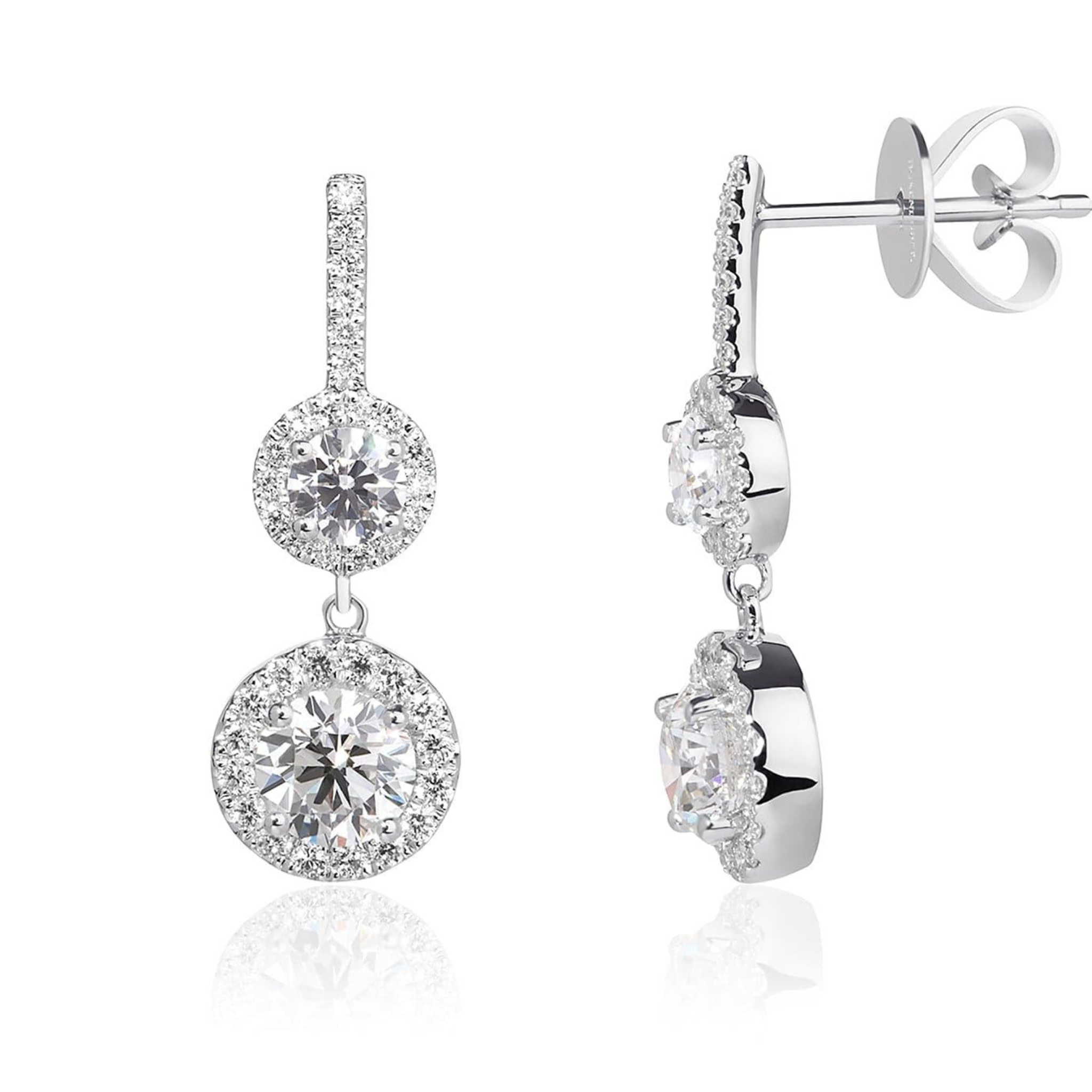 Double Halo Drop Diamond Earrings