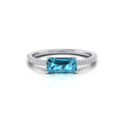 Emerald Cut Aquamarine and Diamond Ring