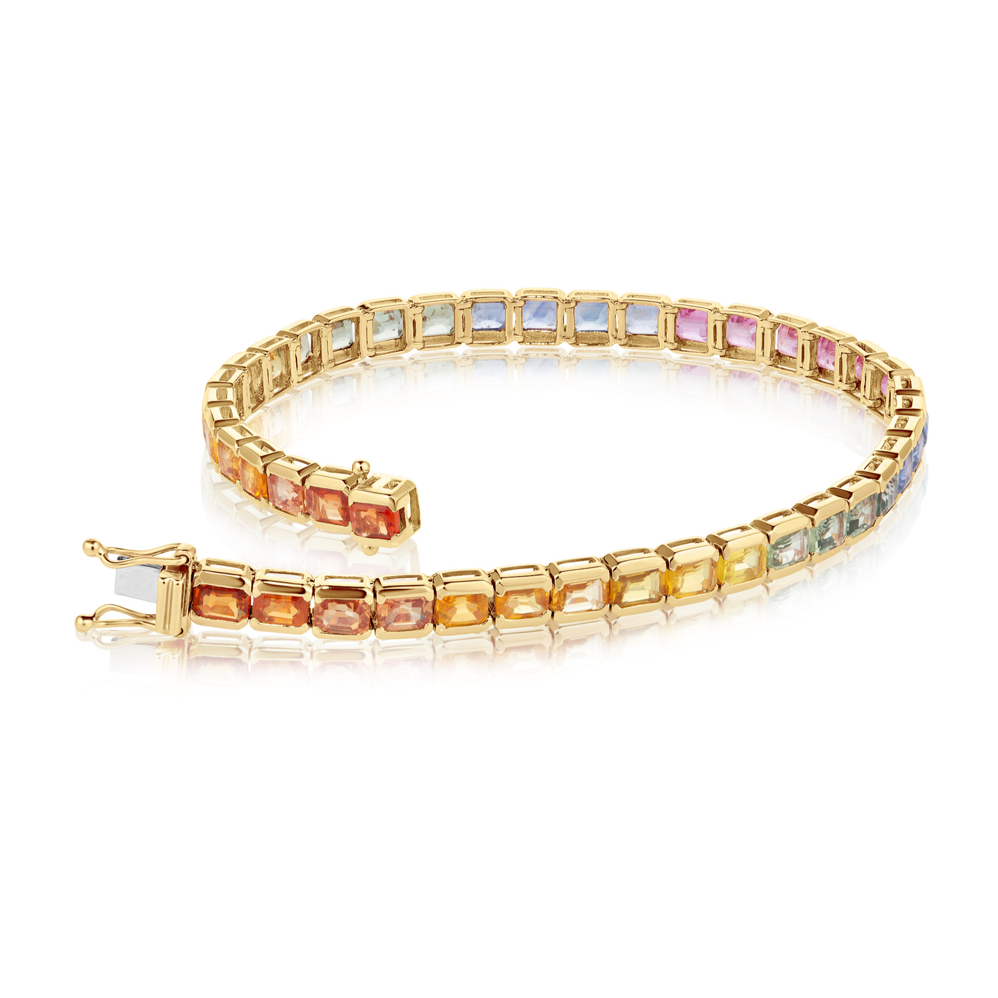Emerald Cut Rainbow Sapphire Bracelet