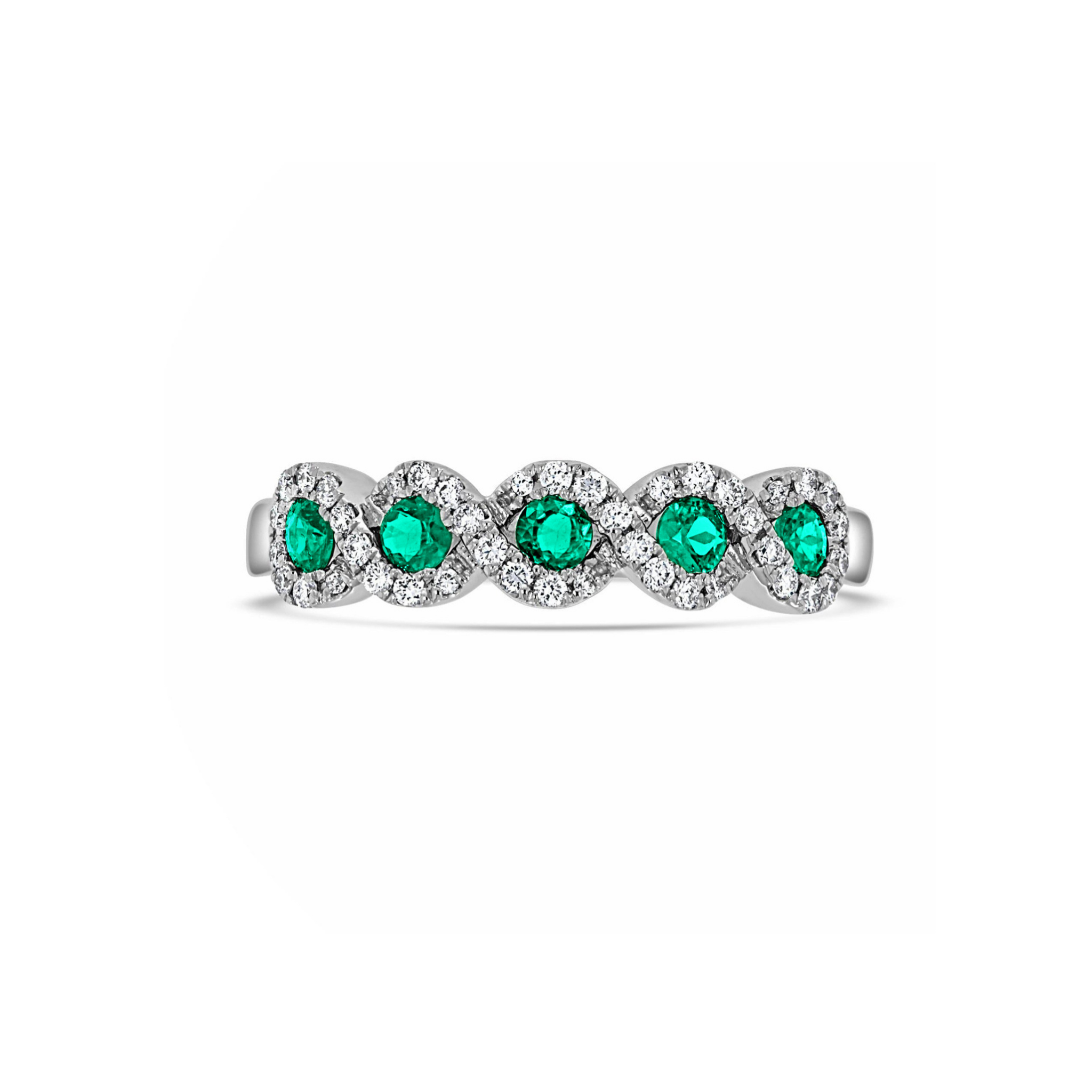 Twist Halo Emerald and Diamond Ring