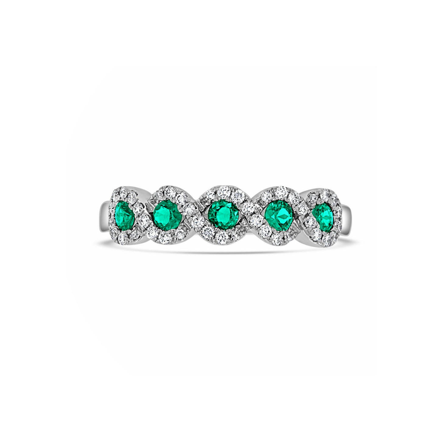 Twist Halo Emerald and Diamond Ring