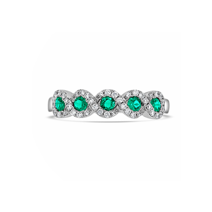 Twist Halo Emerald and Diamond Ring