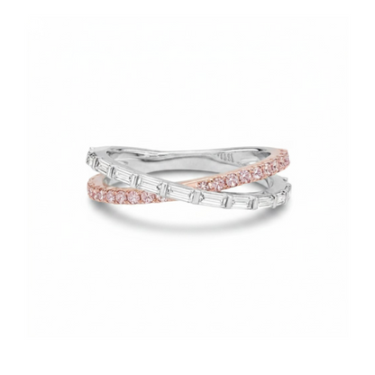 Eminence Pinks Baguette and Round Cross over Ring