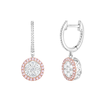 Eminence Pinks Diamond Cluster Halo Drop Earrings