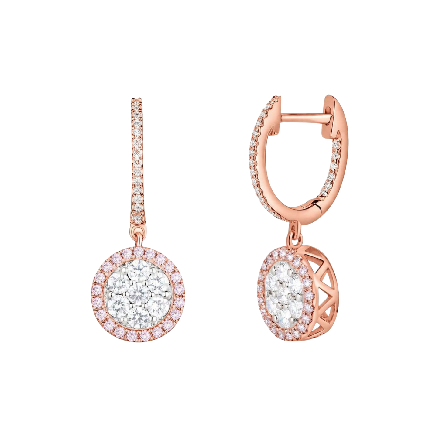 Eminence Pinks Diamond Cluster Halo Drop Earrings