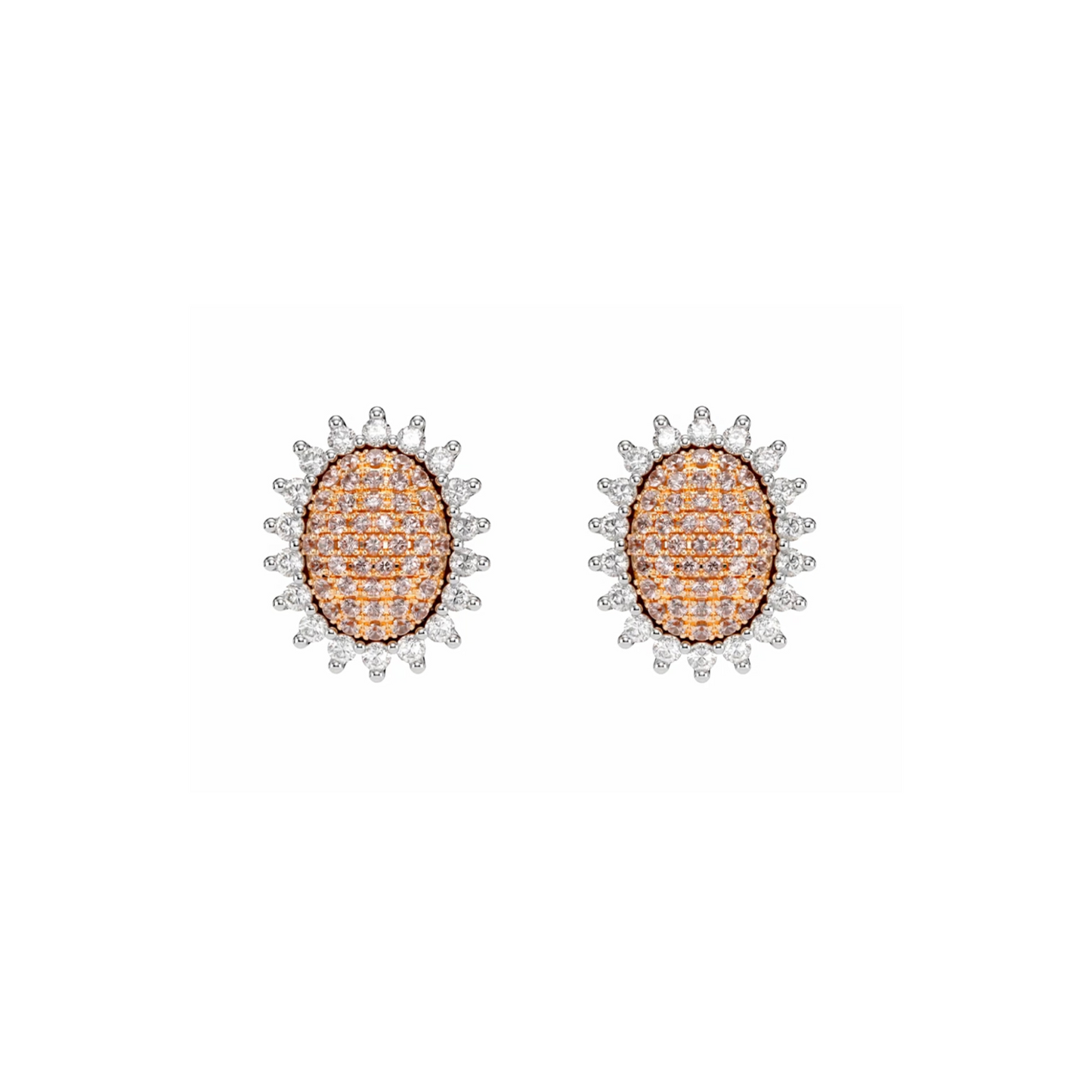 Eminence Pinks Diamond Sunflower Oval Pave Earrings