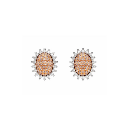 Eminence Pinks Diamond Sunflower Oval Pave Earrings