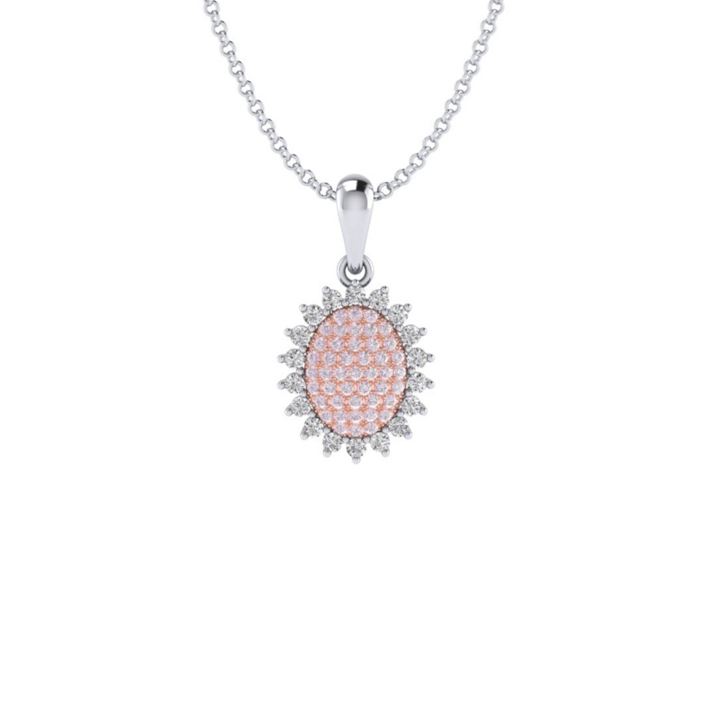 Eminence Pinks Diamond Sunflower Oval Pave Pendant
