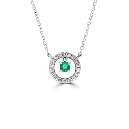 Floating Halo Emerald and Diamond Pendant