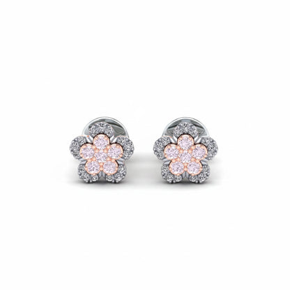 9k White & Rose Gold Argyle Mine Pink Diamonds Flower Earrings