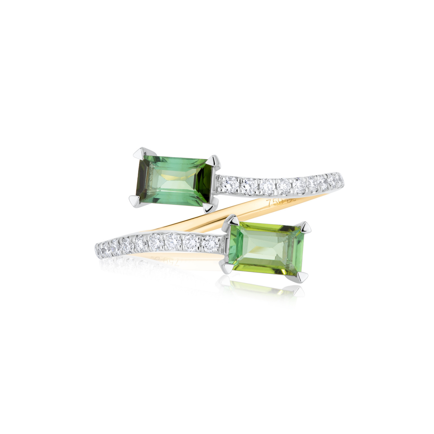 Green Tourmaline and Diamond Bypass Ring