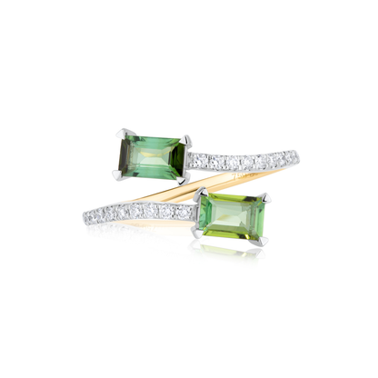 Green Tourmaline and Diamond Bypass Ring