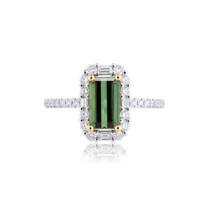 1.56ct Green Tourmaline & Diamond Halo Ring