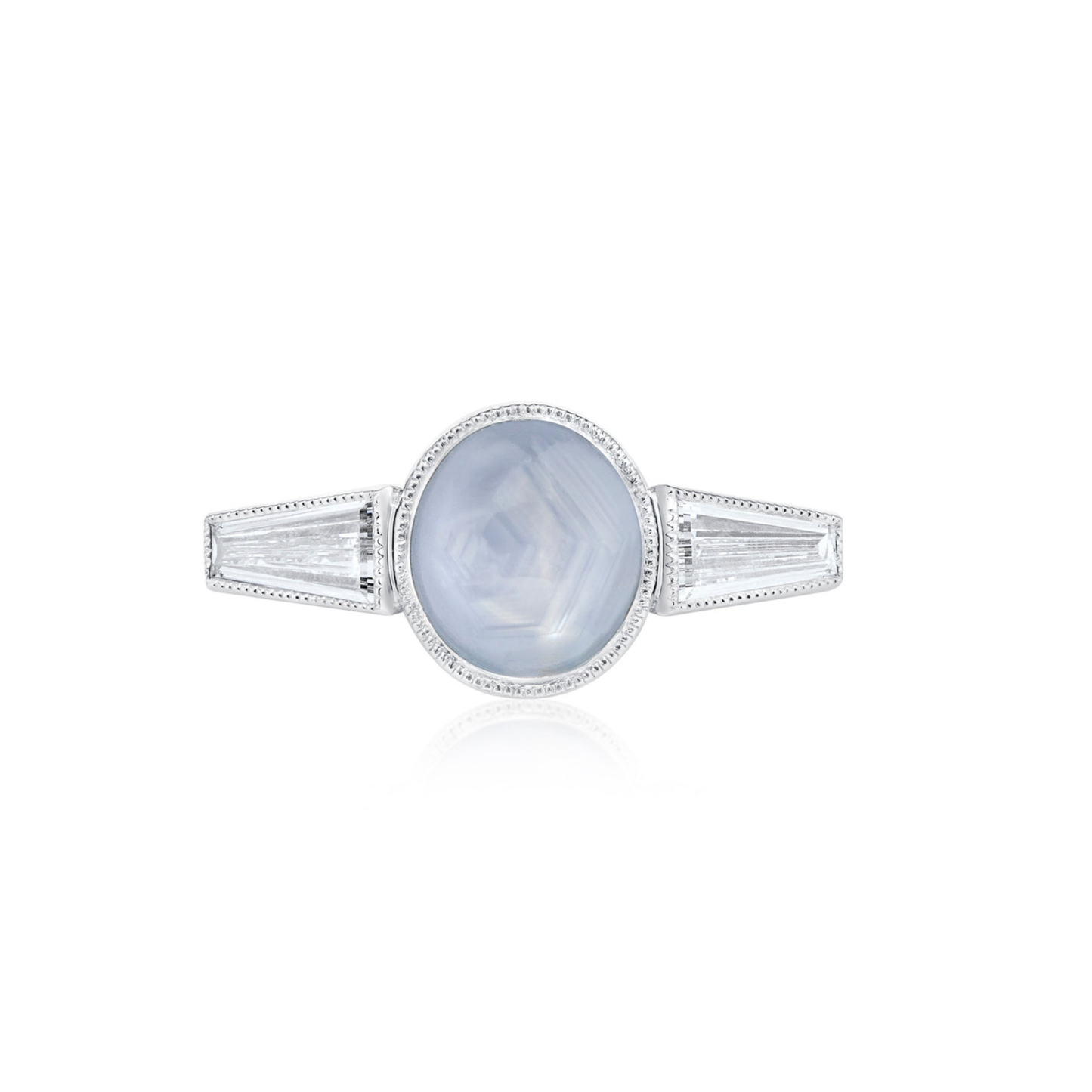 Grey Star Sapphire and Tapered Diamond Ring