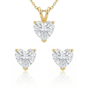 The Two Carat Set - Heart Shape Matched Diamond Studs & Pendant (2.00ct TCW) Natural Diamonds 14ct Gold