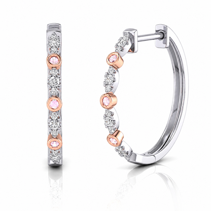 Eminence Pinks Vintage Inspired Bezel Diamond Hoop Earrings