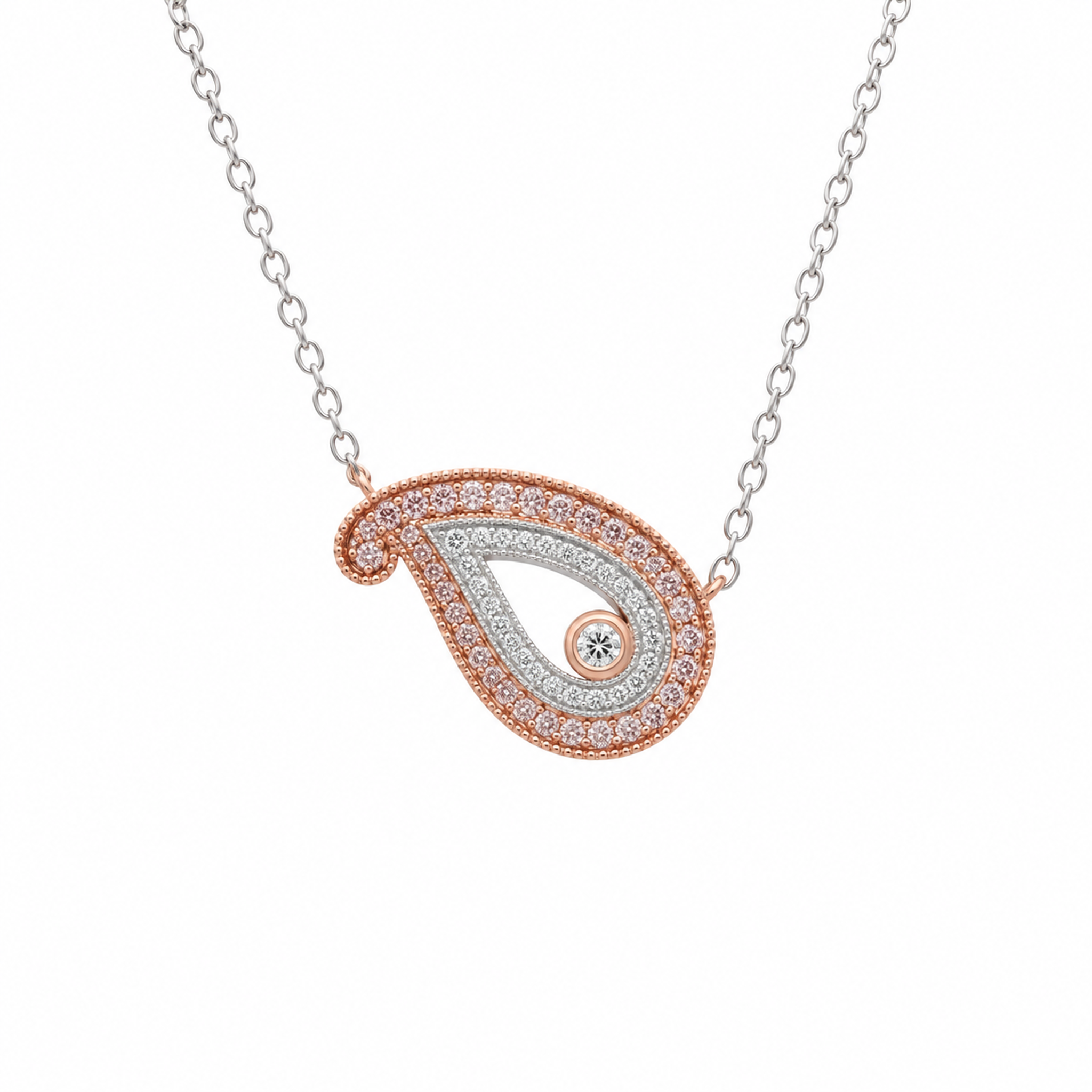 Paisley Pink Diamond Necklace | 18ct White & Rose Gold, Adjustable