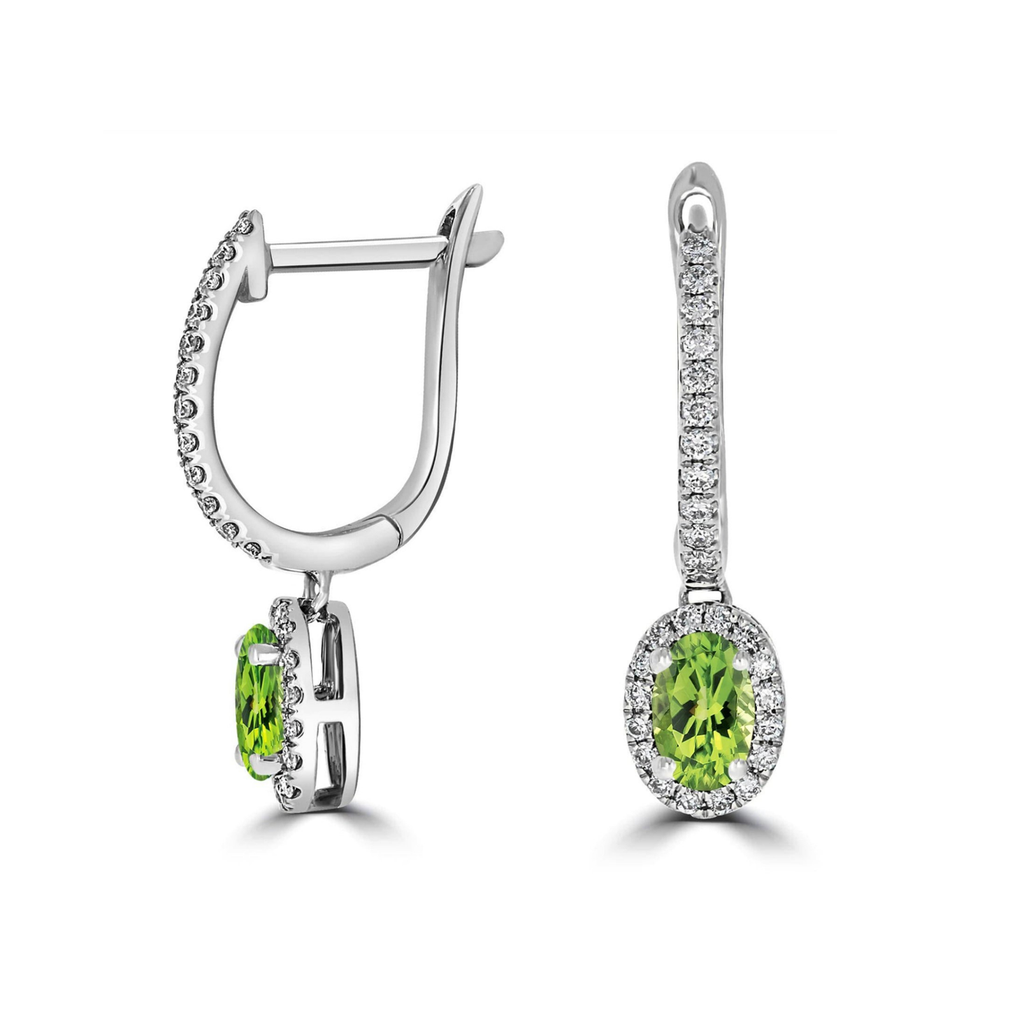 Peridot and Diamond Halo Drop Earrings