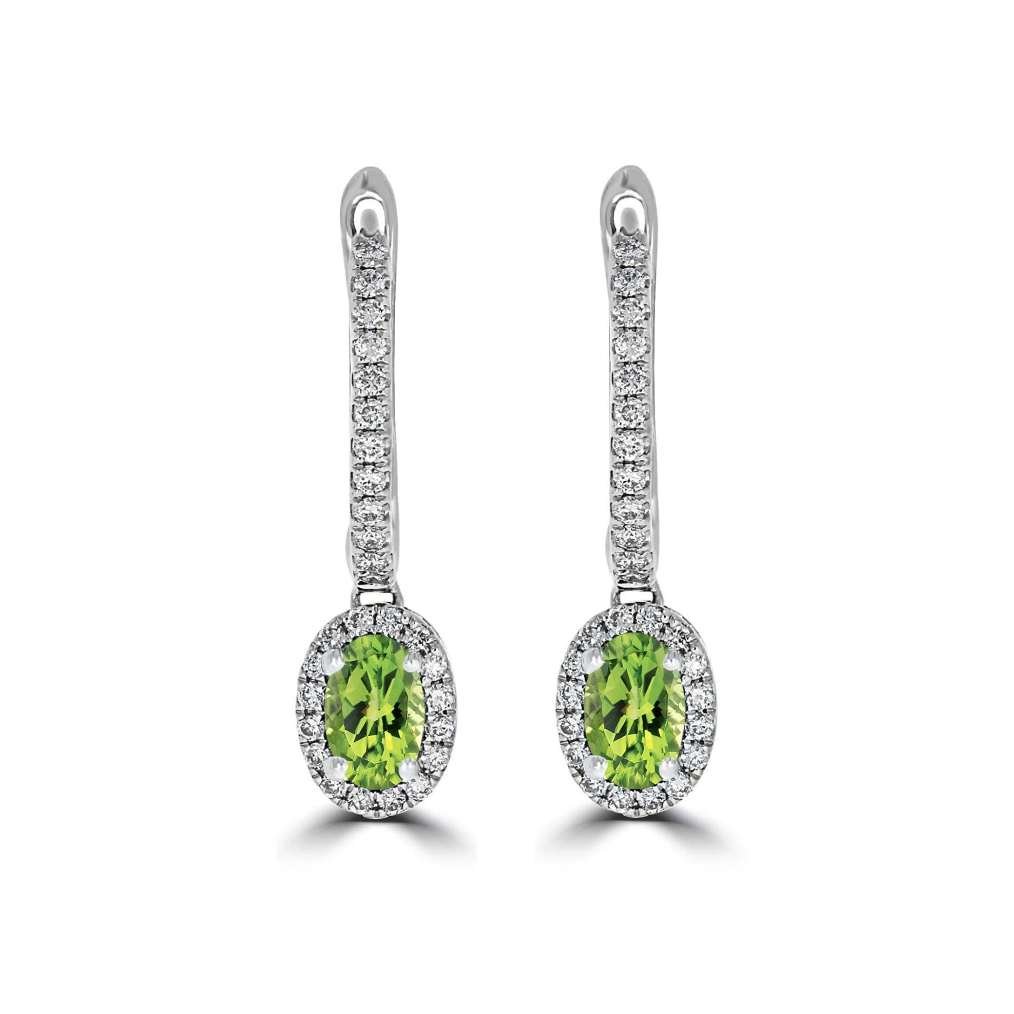 Peridot and Diamond Halo Drop Earrings