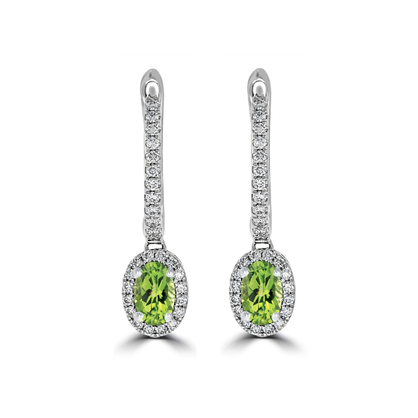 Peridot and Diamond Halo Drop Earrings