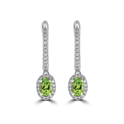 Peridot and Diamond Halo Drop Earrings
