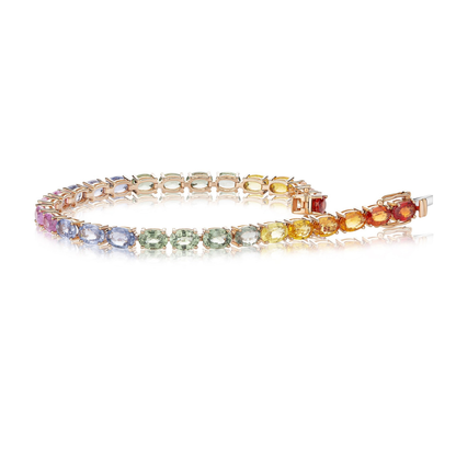 Oval Rainbow Sapphire Tennis Bracelet