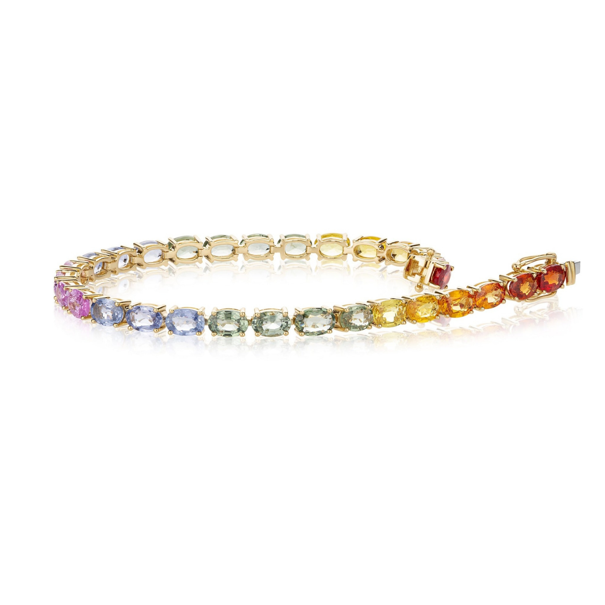 Rainbow Natural Oval Sapphire Tennis Bracelet, 18k Gold