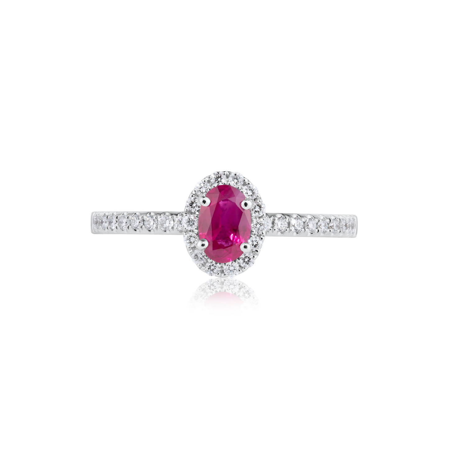 Oval Ruby and Diamond Halo Ring