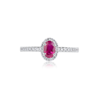 Oval Ruby and Diamond Halo Ring