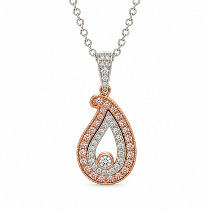 Paisley Pink & White Diamond Pendant Necklace | 18ct White & Rose Gold
