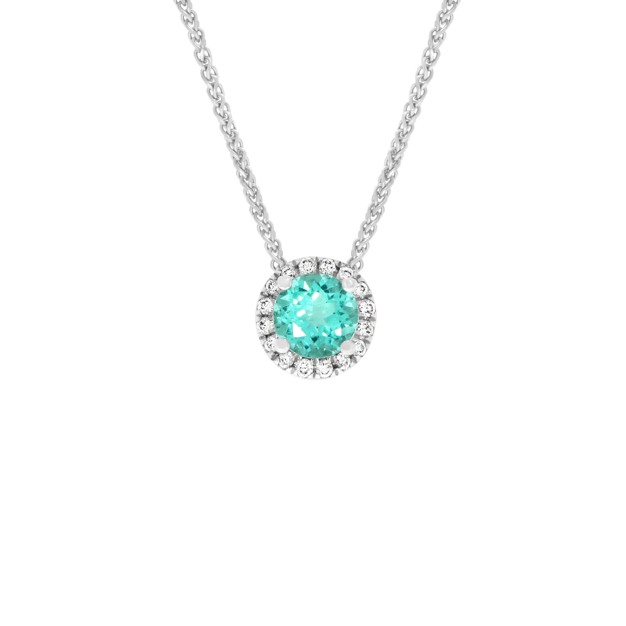 Round Paraiba Tourmaline and Diamond Halo Pendant