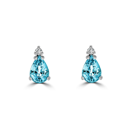 Pear Aquamarine and Diamond Stud Earrings
